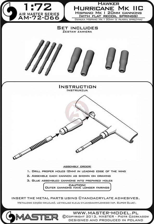 Master Model 1/72 Hawker Hurricane Mk IIC Hispano Mk I 20mm cannons - AM72066