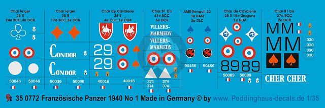 Peddinghaus 1/35 French Tank Markings 1939-1940 WWII No.1 (7